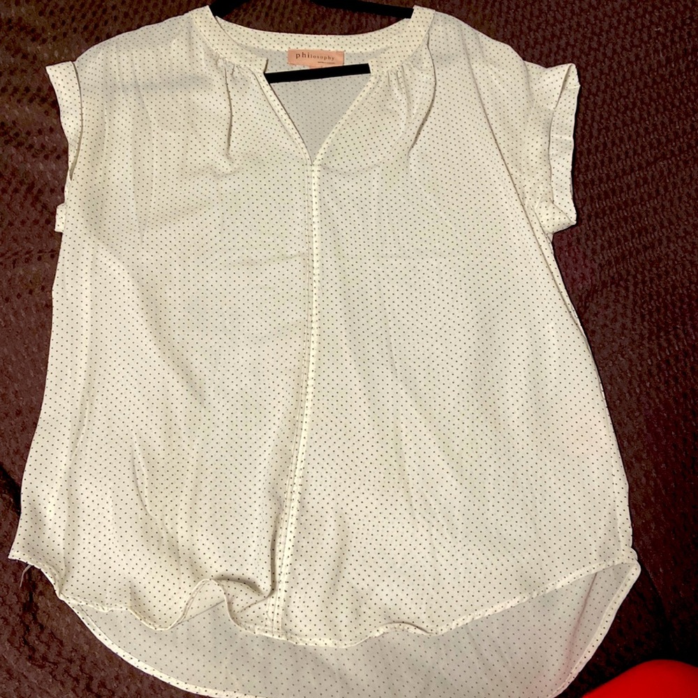 Philosophy blouse, size medium. White with black dots, size medium.